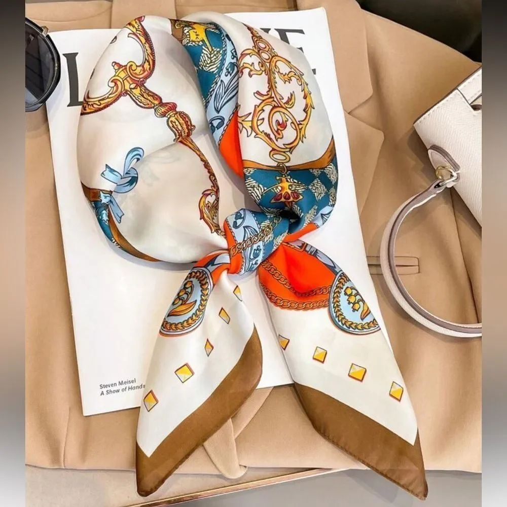 Decorative Scarf in White, Orange A1556